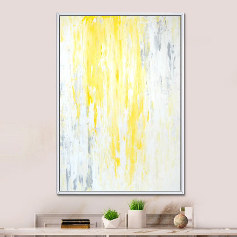 Gris et jaune, art abstrait - art mural moderne et contemporain sur toile, H 36 po x l 24 po x P 1 po, Cadre flottant blanc