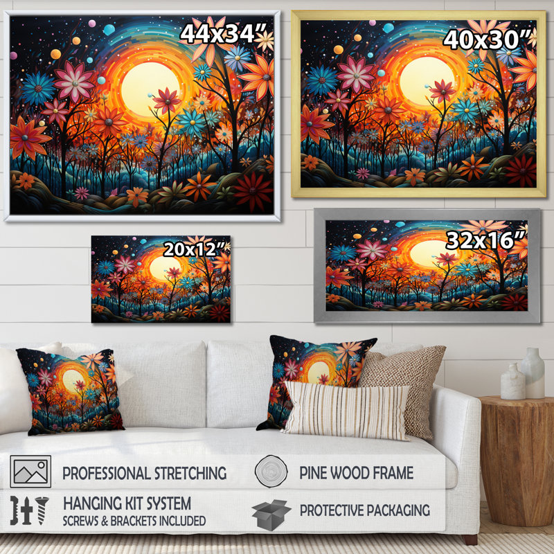 Collage de palmiers - Impression, H 34 po x l 44 po x P 1,5 po, Cadre naturel flottant