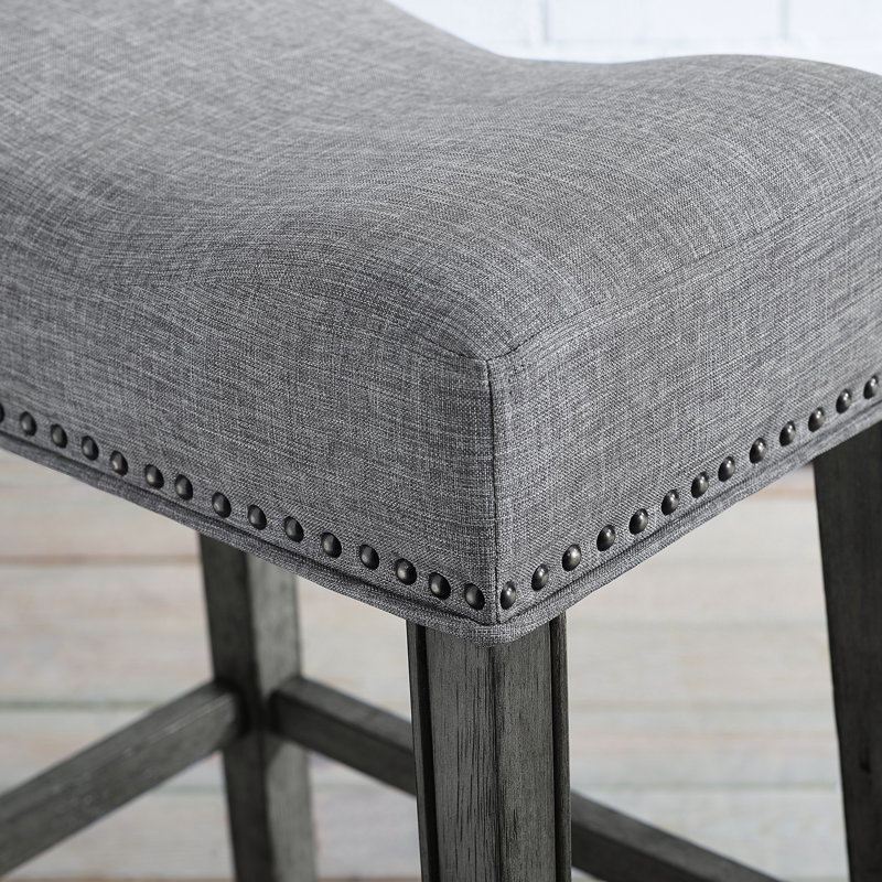 Ensemble de 2 tabourets de comptoir rembourrés à dossier en selle de 24 po de hauteur, brun clair, Siège gris / cadre gris