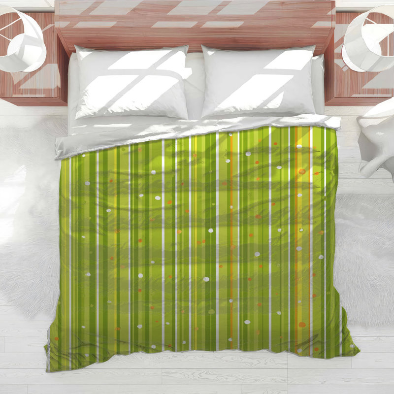 Green Stripes Bedding Pattern Comforter Contemporary, Grand lit