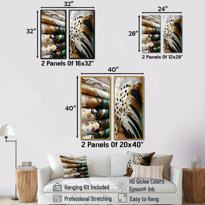 Or marocain Textiles I - ensemble d'art mural marocain 2 pièces, Ne s’applique pas, Toile tendue sur cadre, H 28 po x l 24 po
