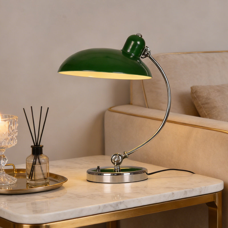 Modern Goose Neck Swing Arm Table Lamp, Green, 15.75" H x 11.22" W x 11.22" D