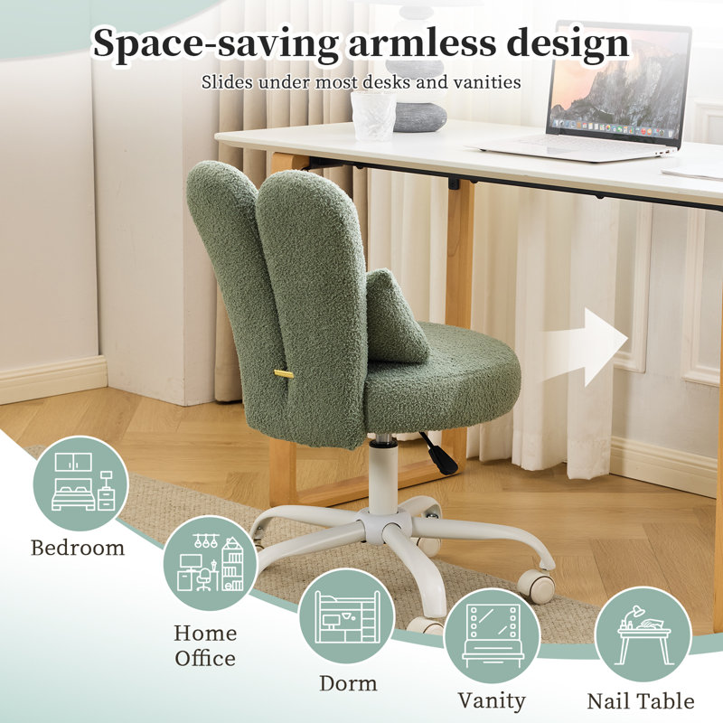 Adjustable Bow Teddy Fabric Bunny Ear Swivel Accent Chair Office Chair For Home Office Vanity, Bean Green
