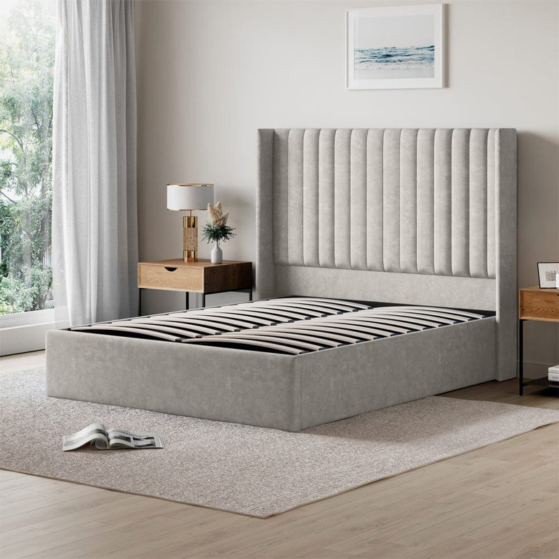 Adaha Upholstered Ottoman Storage Bed, Grey Linen, Double (4'6)