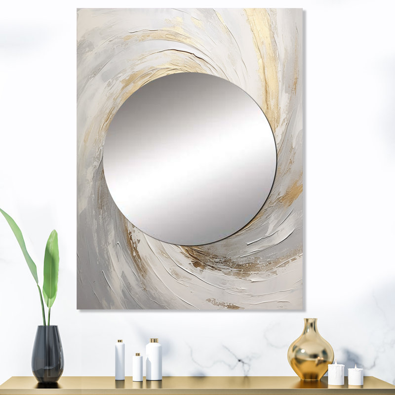 Vortex doré doux et doré V - miroir décoratif en spirale abstraite, miroir mural beige, impression d'art en métal