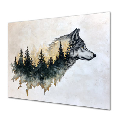 Wolf Silhouette Double Exposure Forest - Animals Metal Wall Decor, Wolf Metal Print