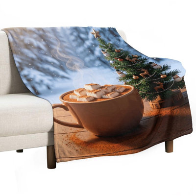 Jeté chocolat chaud avec guimauves et mini jeté en flanelle de luxe, couverture douce et chaude pour le canapé-lit du salon