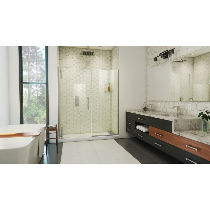  DreamLine Ascend 62 1/2 - 63 1/2 inch W x 72 inch H Frameless Pivot Shower Door in Brushed Nickel, 63.5", Brushed Nickel