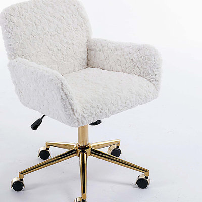 Chaise de bureau artificielle avec base en métal, chaise de bureau pivotante et chaise de coiffeuse