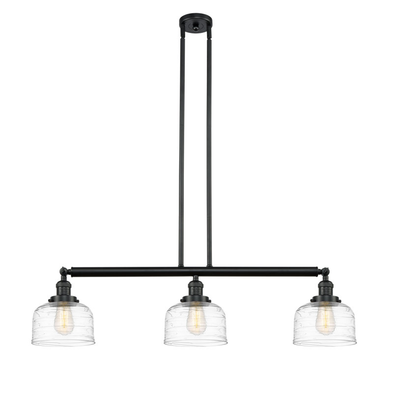 Bell - 3 Light 41" Stem Hung Island Light, Brushed Satin Nickel, Clear Deco Swirl, LED