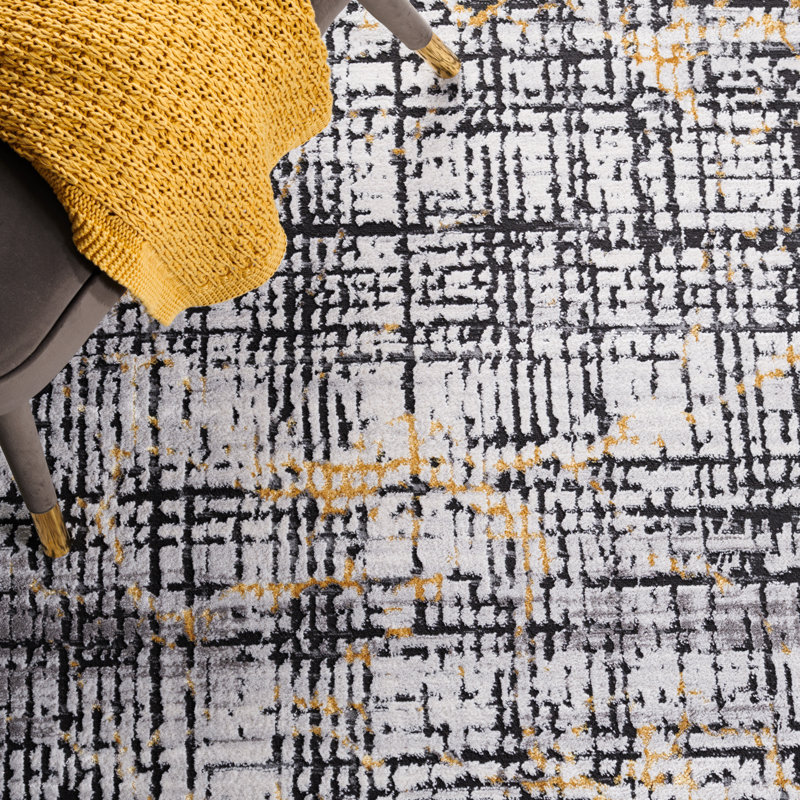 Minyard 248 Area Rug In Charcoal / Gold, Rectangle 5'5" x 7'7"