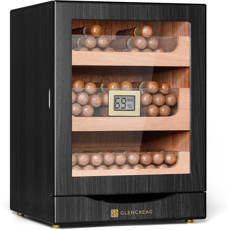 Armoire à cigares pour cigares pour 100 à 150 cigares avec doublure en cèdre espagnol, porte magnétique à fermeture étanche, 3 + 1 tiroirs de grande capacité