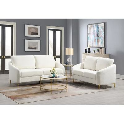 Lisa 2 Piece Boucle White Living Room Set