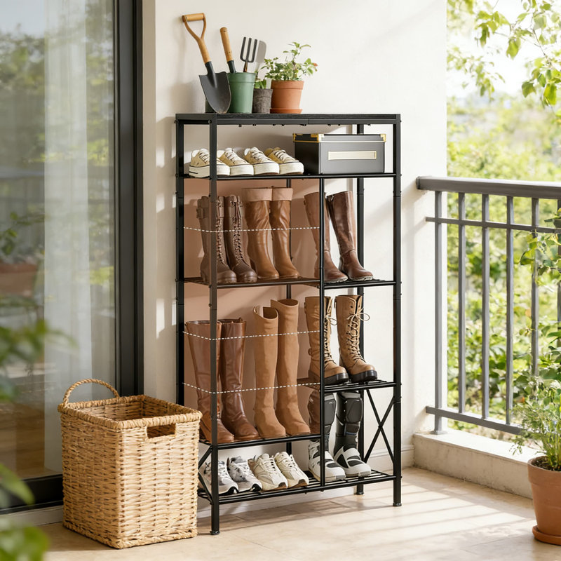 Range-chaussures à 8 niveaux avec rangement pour bottes, grande capacité pour 20 à 23 paires, structure en métal durable et panneau de particules pour l'entrée, le placard, le couloir et le dortoir