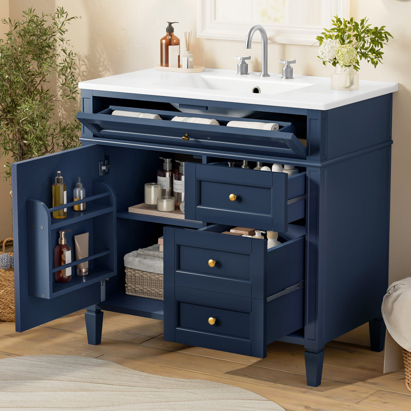 Meuble-lavabo moderne 36 "avec lavabo en céramique, Bleu