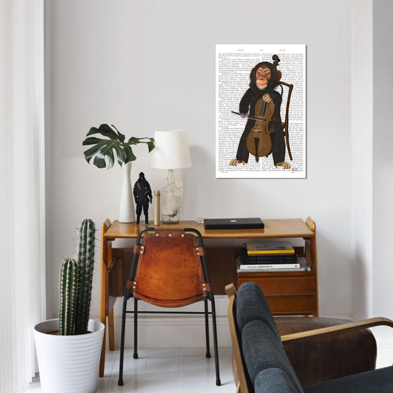 «Chimp jouant un violoncelle I», impression sur toile, H 12 po x l 8 po x P 0,75 po, Toile tendue, Pas de tapis