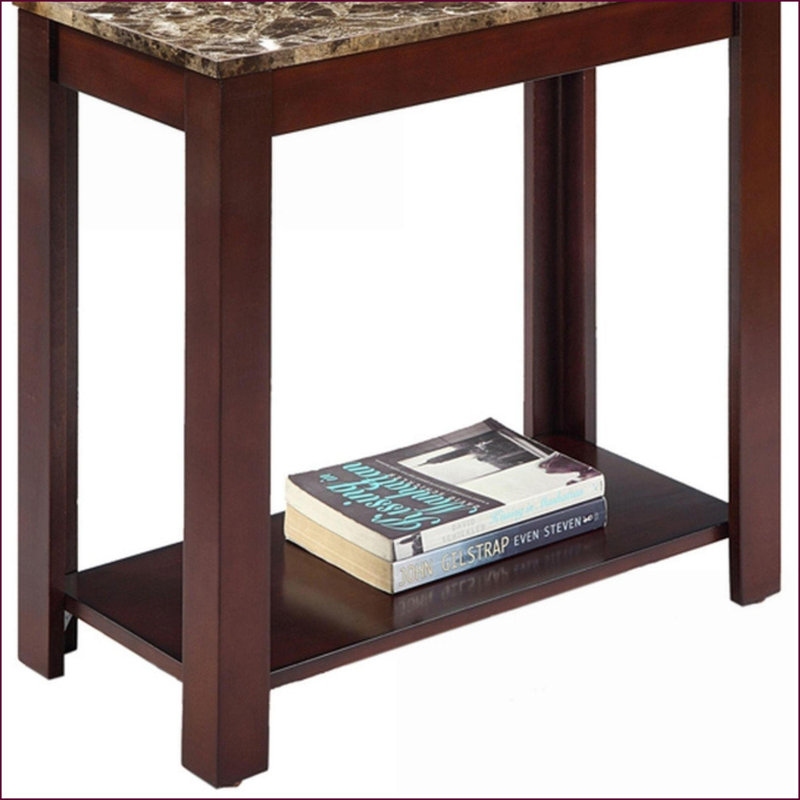Table basse 24 po cerise foncée avec plateau en marbre - peu encombrante