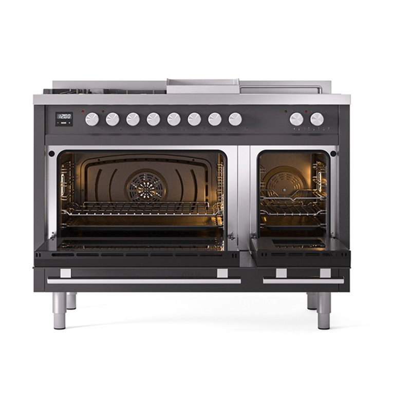 Ilve Professional Plus II 48 po à double brûleurs à 5 brûleurs, plaque chauffante et surface française, Propane liquide