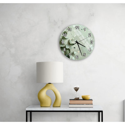 Horloge murale sauge verte, décor de feuille d'eucalyptus, art de campagne moderne, montre ronde en verre trempé, cadeau de nature botanique pour elle