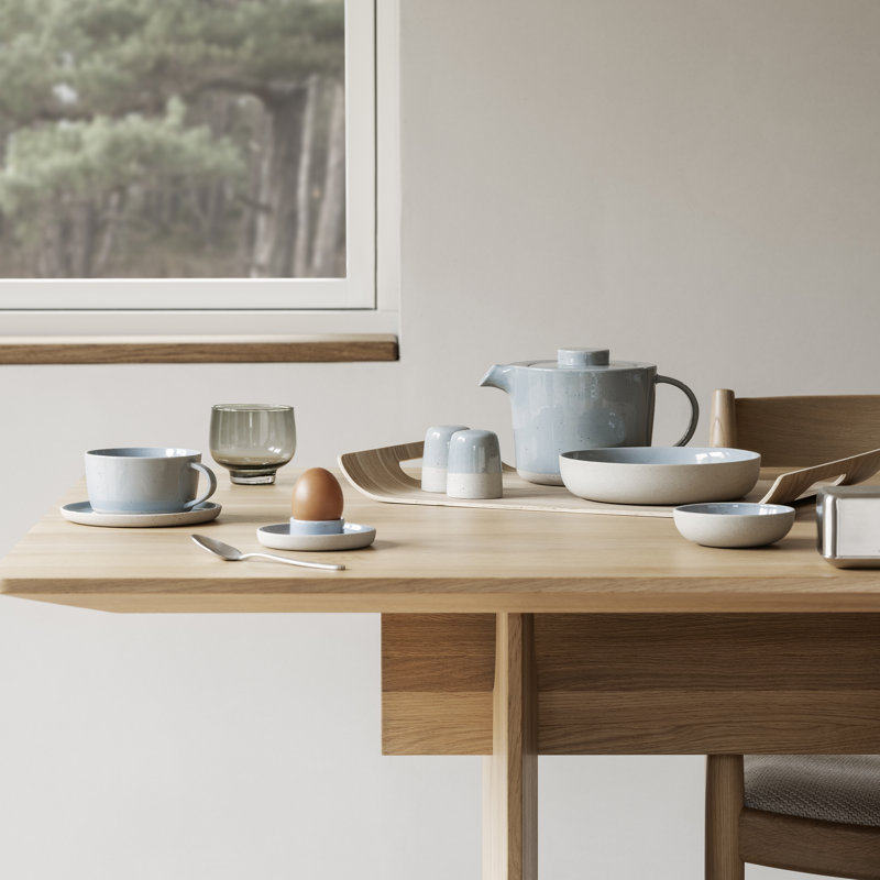 SABLO Ceramic Stoneware Oval Serving Platter in Soft Beige and Light Blue