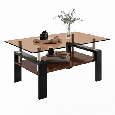 Tempered Glass Tabletop Rectangle Coffee Table