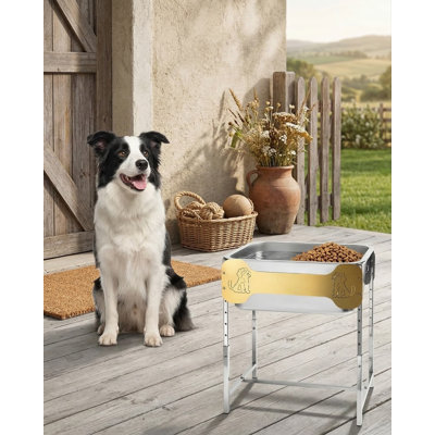 3 Gal Large Elevated Water Bowl & 1.5 Gal Food Bowl Set with 6-Height Adjustable Stand, Stainless Steel, Indoor/Outdoor