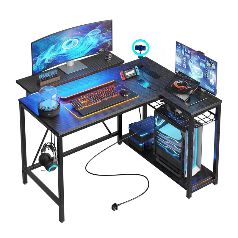 L-Shaped Metal Base Computer Desk, Black