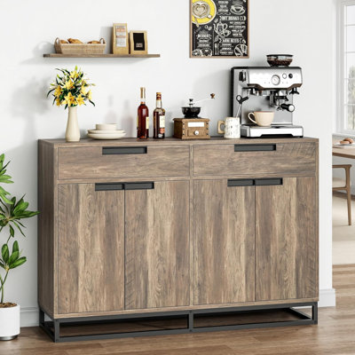55" Modern Farmhouse Sideboard Buffet Cabinet with 2 Drawers & 4 Doors, Large Kitchen Storage Coffee Bar Table with Adjustable Shelves for Dining Room