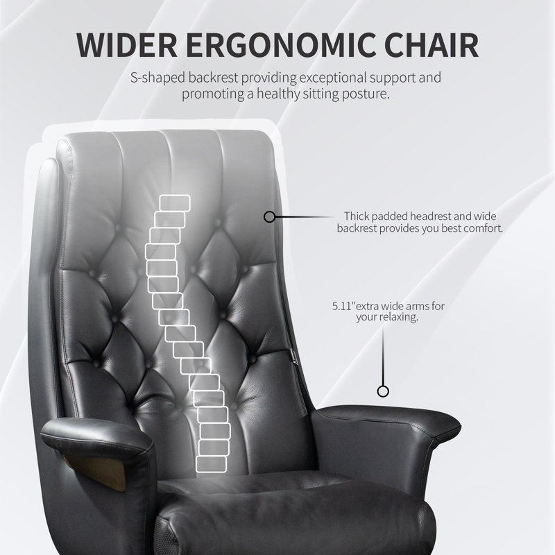 Fauteuil de bureau Kinnls Cellier Massage, fauteuils de direction modernes en cuir véritable pour bureaux, fauteuils inclinables ergonomiques, verrou inclinable à hauteur réglable, noir