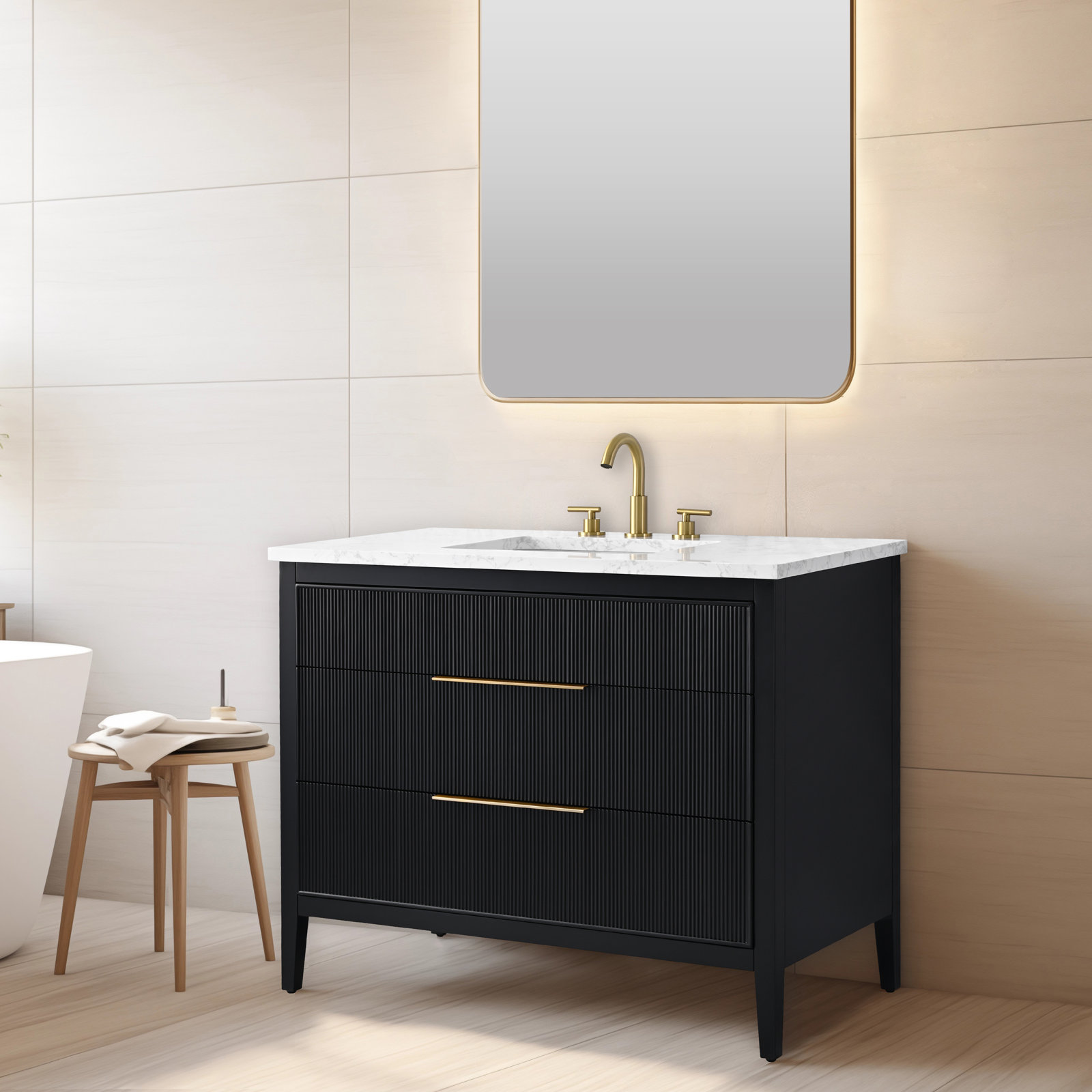 Bilroy 42'' Single Bathroom Vanity with Engineered Stone Top, Black