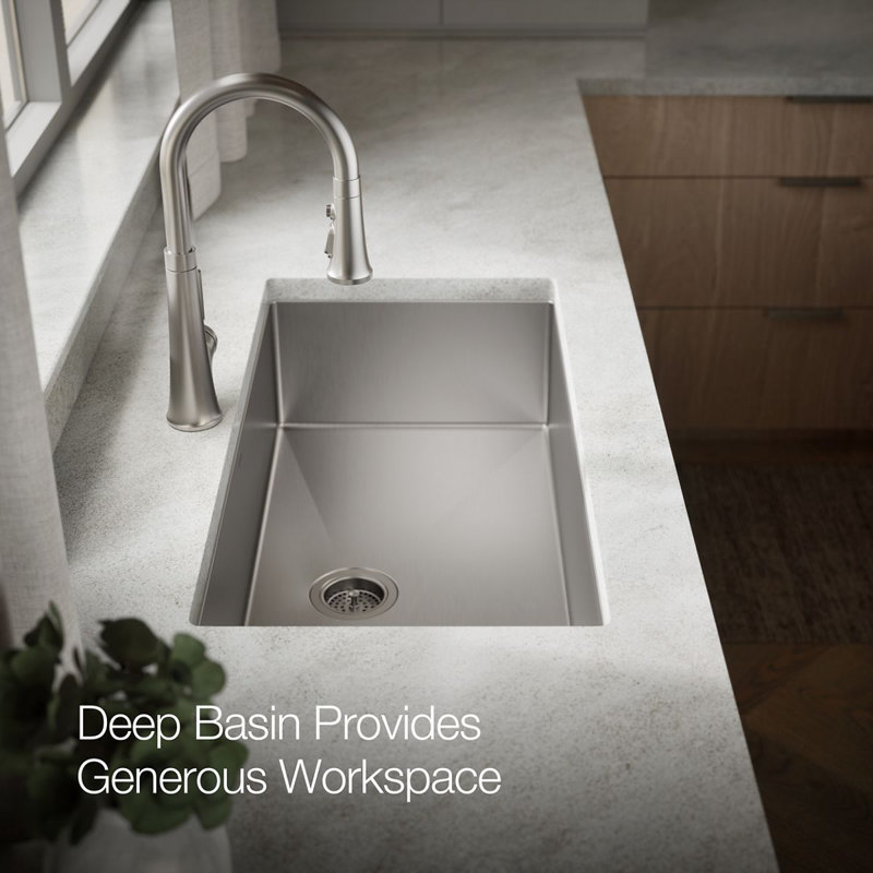 Strive 35" L x 18-5/16" W x 9-5/16" Under-Mount Extra-Large Single Bowl Kitchen Sink with Basin Rack