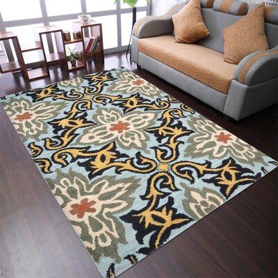 Cohocton HAND TUFTED WOOL ECO-FRIENDLY AREA RUGS, Blue Color, Floral Design -  Alcott HillÂ®, FBA73B0DF041474B84F257856F71B216