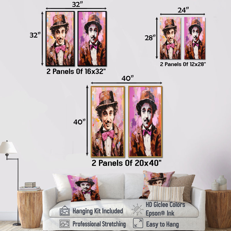 Chocolat Chaplin - ensemble de 2 impressions sur toile de célébrités, H 28 po x l 25 po, Toile tendue