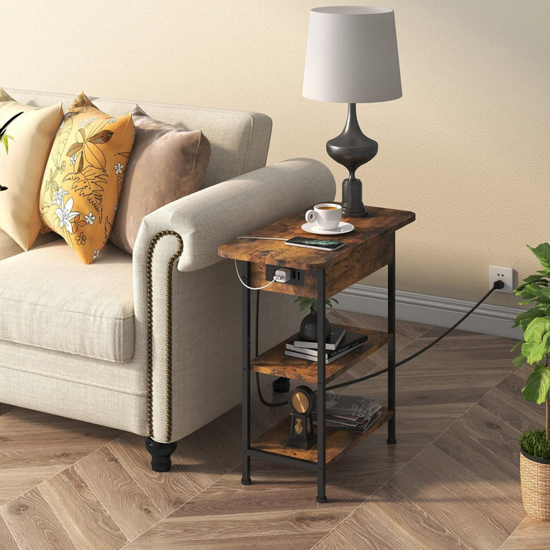 End Table With Charging Station, Flip Top Side Table With Usb Ports And Outlets, Nightstand For Small Spaces, Bedside Tables With Storage Shelf For Living Room, Bedroom