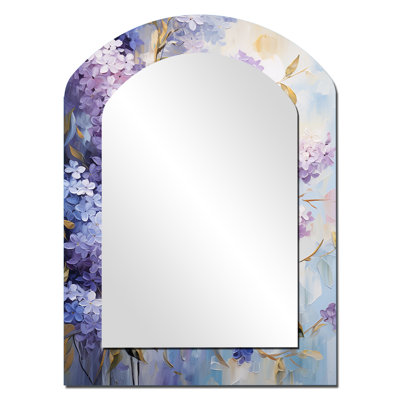 Lilas mauve et mauve en fleurs - miroir décoratif asymétrique lilas, grand miroir mural arqué traditionnel, impression d'art en métal