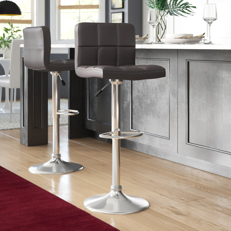 Billie-J Swivel Upholstered Adjustable Height Counter Stool with Metal Frame, Black