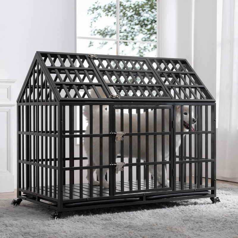 Cage pour chien robuste, cage pour chien indestructible, cage à l'épreuve des fuites avec loquet autobloquant, grand chenil d'intérieur avec porte pour chiens souffrant d'anxiété élevée