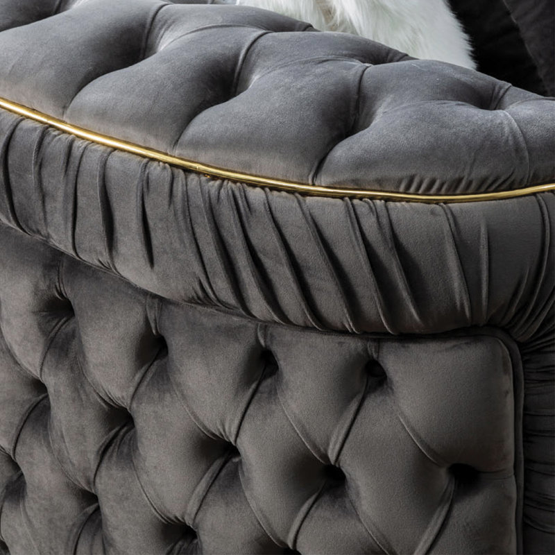 Varinia 120" Wide Symmetrical Sofa & Chaise, Gray Velvet