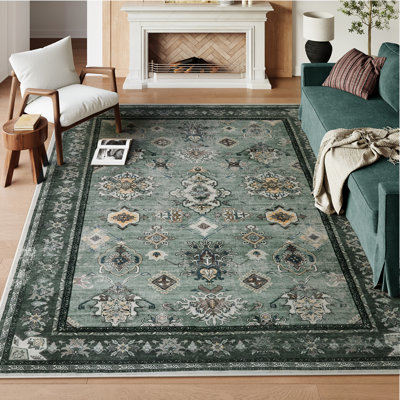 Tapis lavable rétro Watte - tapis traditionnel antidérapant pour le salon, la chambre à coucher et la salle à manger - tapis doux et résistant aux taches