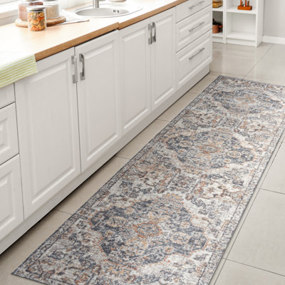 Mirnes Bohemian Medallion Low-Pile Machine-Washable Cream/Blue/Terra Rug