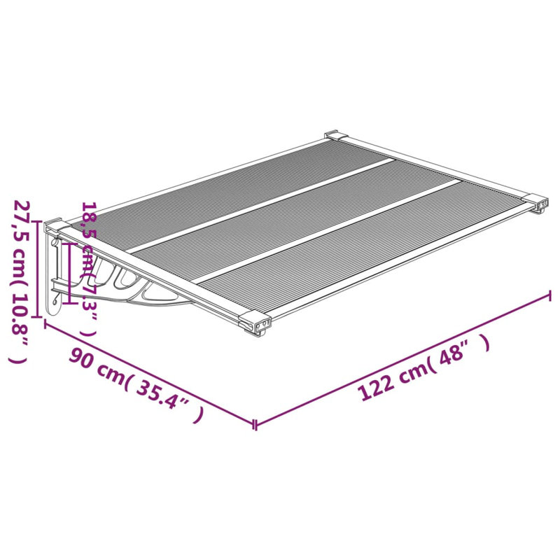 Vidaxl Door Canopy Gray And Transparent Polycarbonate, 10.8" H x 48" W x 35.4" D