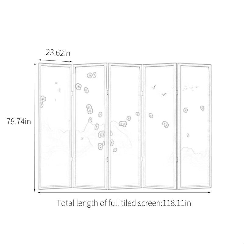 Paravent Elegant Flower Bird, H 78,74 po x l 118,11 po x P 1,18 po