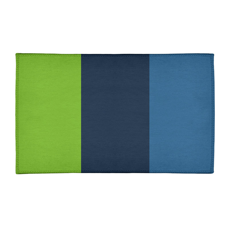Tapis rayé vert aurore / bleu minuit / bleu lac, Rectangle 2 pi x 3 pi