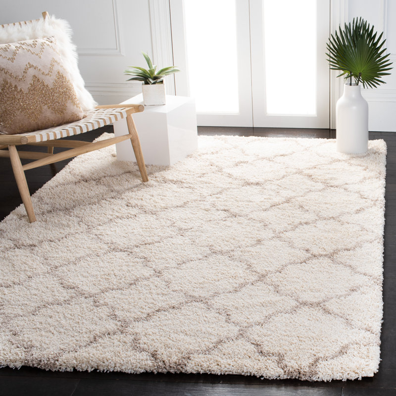 Tapis à motif géométrique Bonaire, Rectangle 4 pi x 6 pi, Ivoire / gris clair