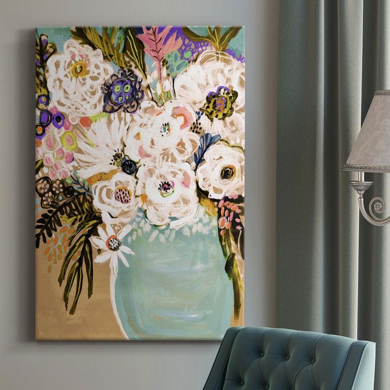 Fleurs d'été dans un vase I - peinture sur toile tendue, H 27 po x l 16 po x P 1 po