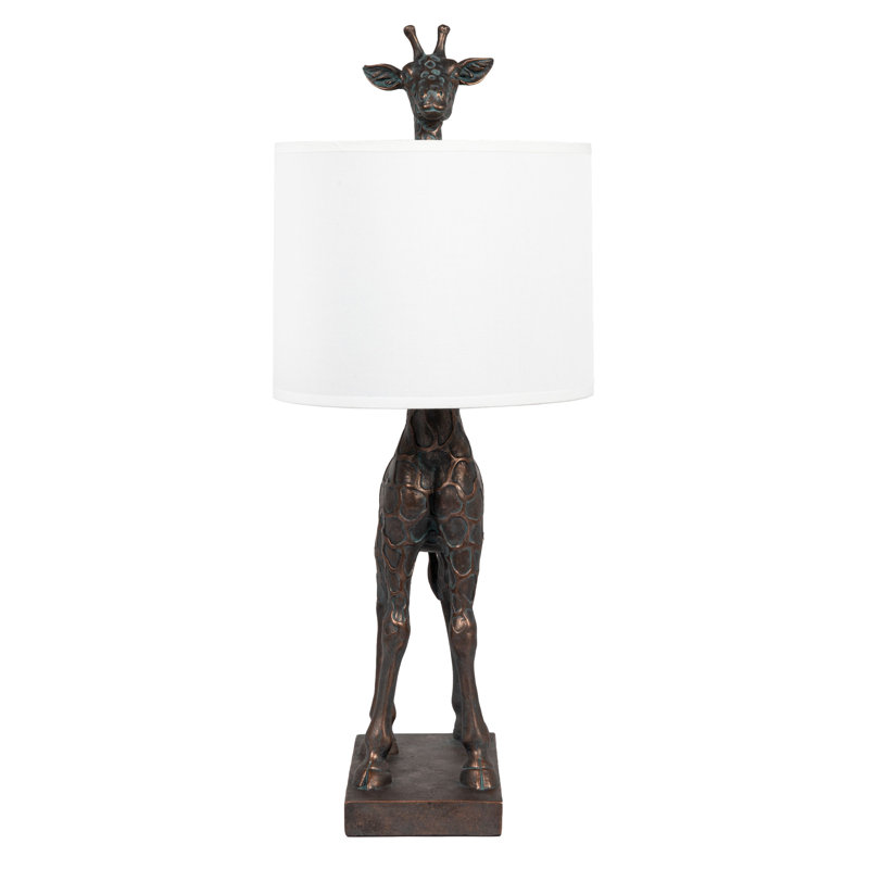 Lia Resin Giraffe Table Lamp with Linen Shade, Bronze