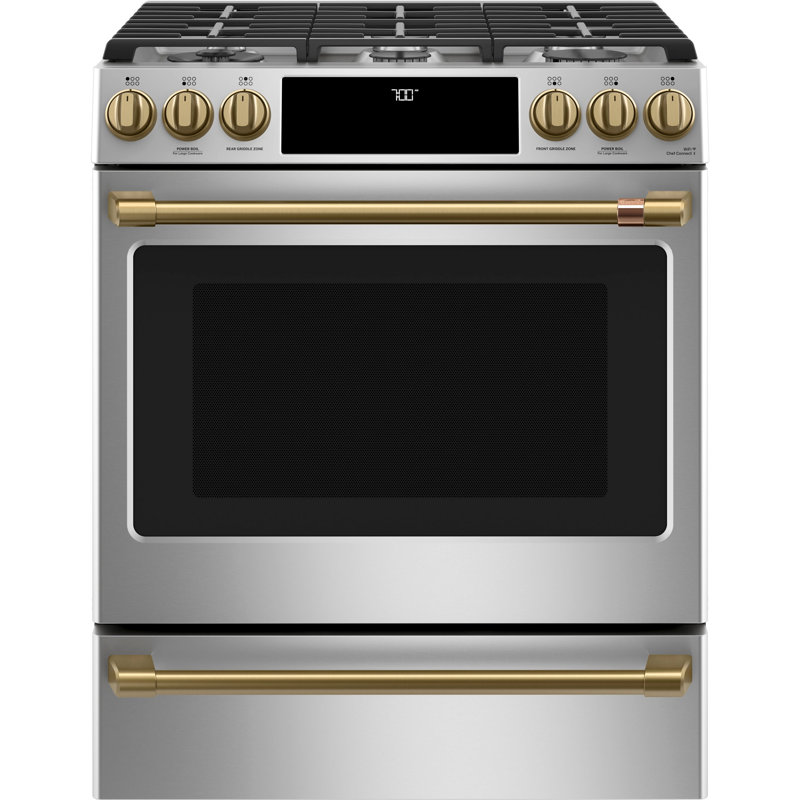 Front Control Gas Range Handle Kit, Brushed Brass