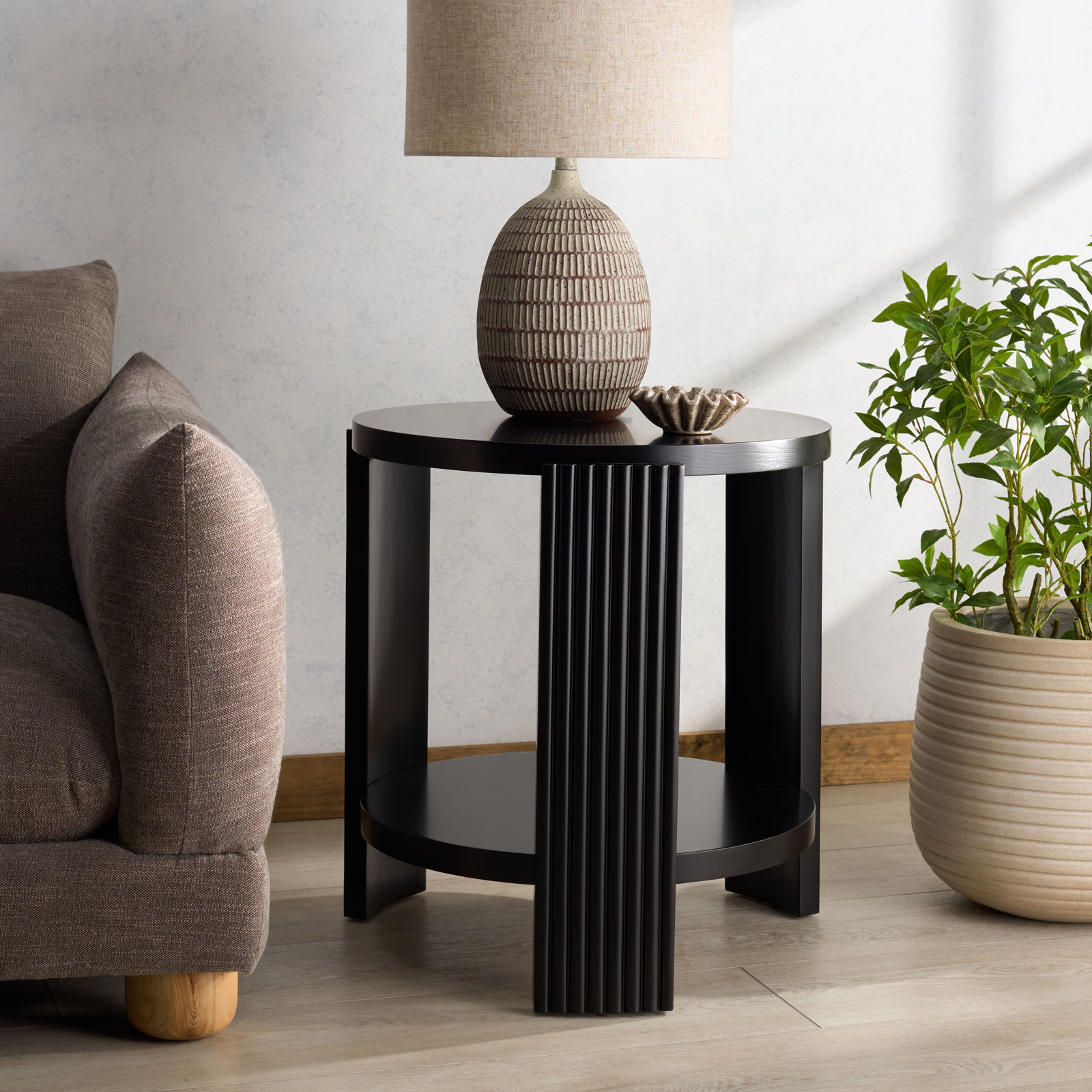 Liabella Round Wood Accent Table, Black