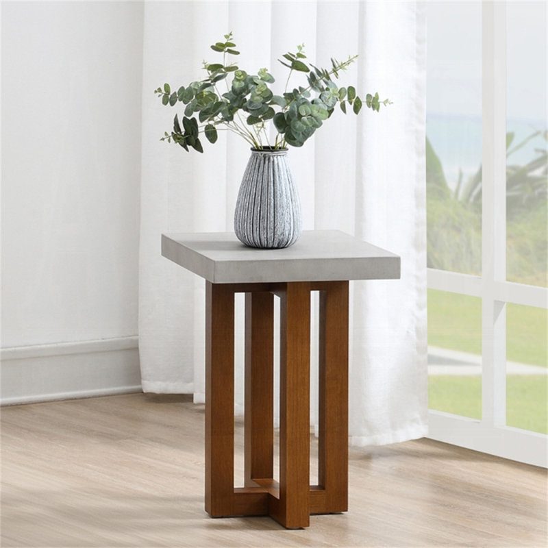 Table d'appoint avec plateau imitation béton et finition noyer