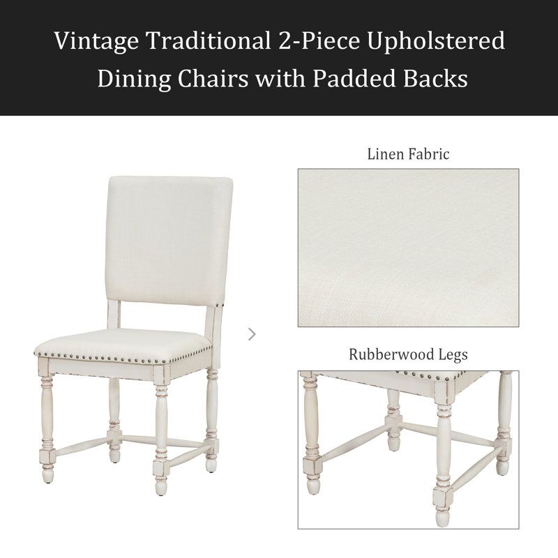 Chaises de salle à manger rembourrées 2 pièces Vintage, Crème